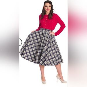 Banned‎ Retro WINTER CHECK SWING SKIRT Size L in Black NWT and in packaging